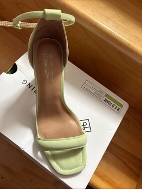 Ring Light Green Ankle Strap Block Heel Sandal